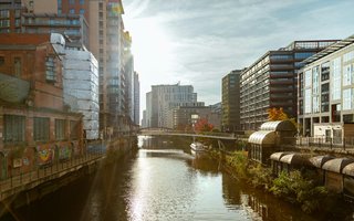 Sunny canal ciew in Manchester city center